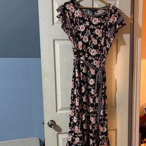 Perceptions Black and Pink Floral Maxi Dress